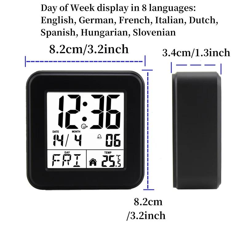 Portable Mini Digital Alarm Clock Temperature Date Week Touch Backlight Snooze Table Clock 12/24H Battery Powered LCD Clock