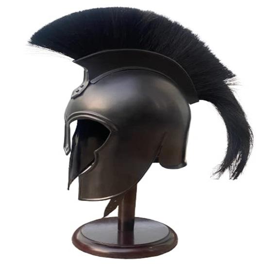 Casca lui Ahile Troy Războinicul grec legendar Armură de cavaler medieval LARP Re-enactment Cîrmă Armură SCA Costume Bărbați Cască neagră cu penar negru