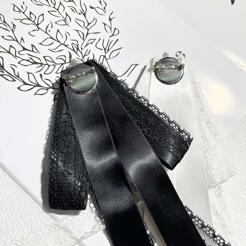 Temperament Bow Lace Long Ribbon Corsage Korean Sweet Brooch Shirt Collar Pins Mourning Brooch Necktie Jewelry