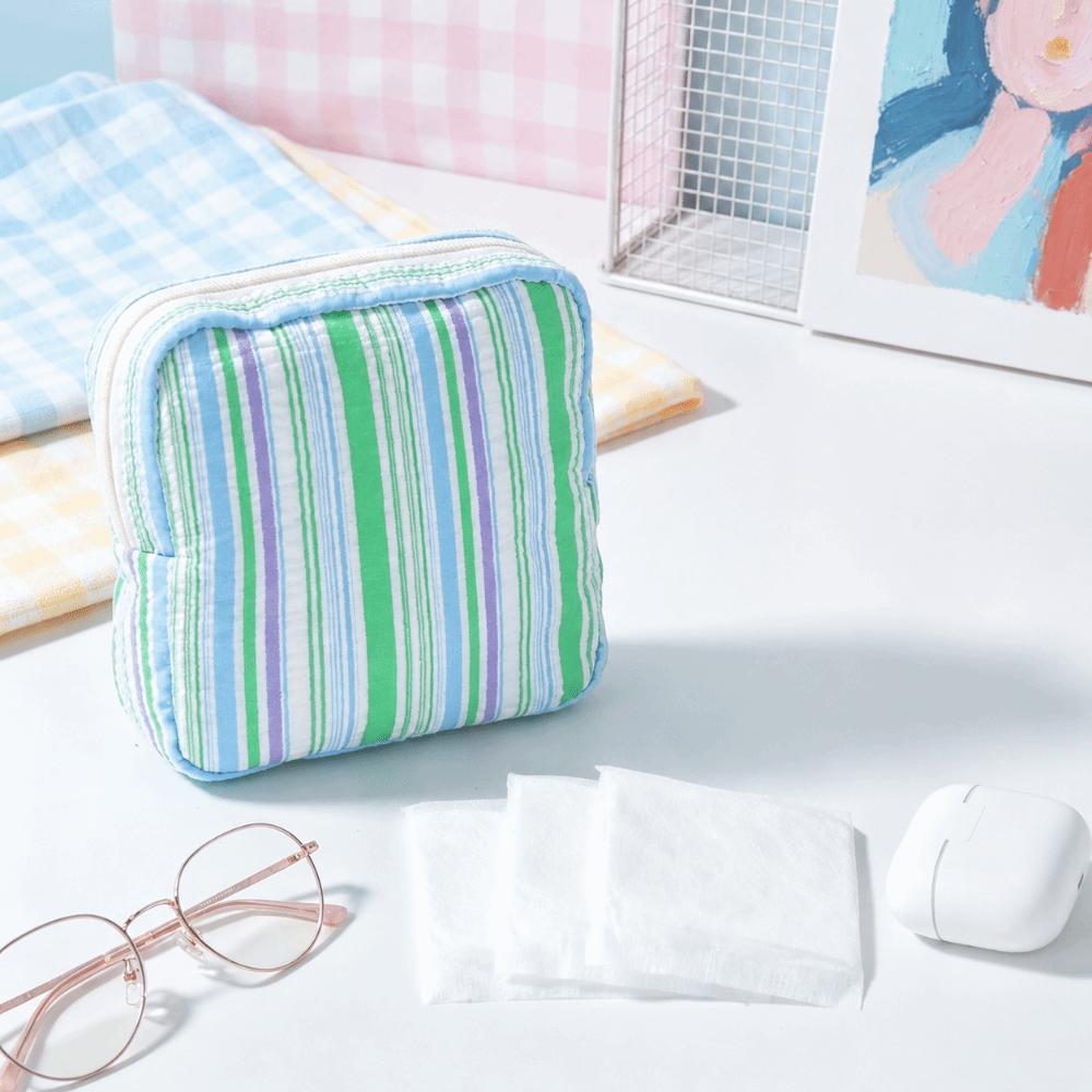 Striped Cosmetic Pouch Cotton Mini Zipper Organizer New Travel Coin Purse