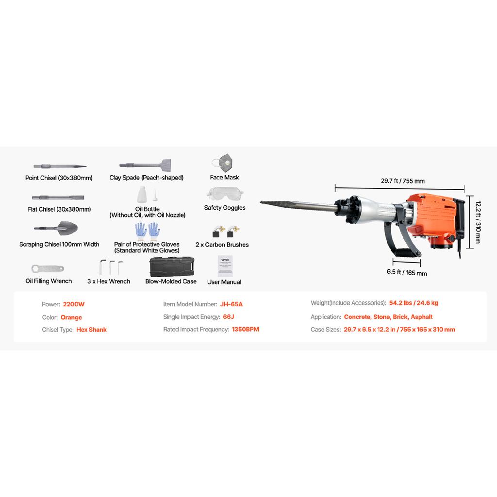 SucceBuy Demolition Jack Hammer 1500W/2200W/3500W Jack Hammer Concrete Breaker Heavy Duty Electric Jack Hammer 2/4pcs Chisel