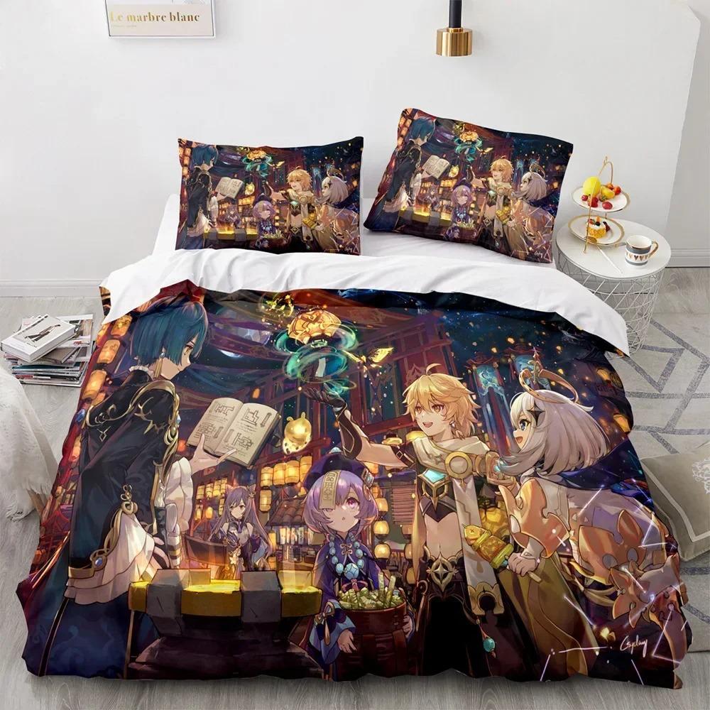 Game Genshin Impact Comforter Bedding Sets Quilt Bed Cover Duvet Cover Pillow Case Sets Kids Adult Size