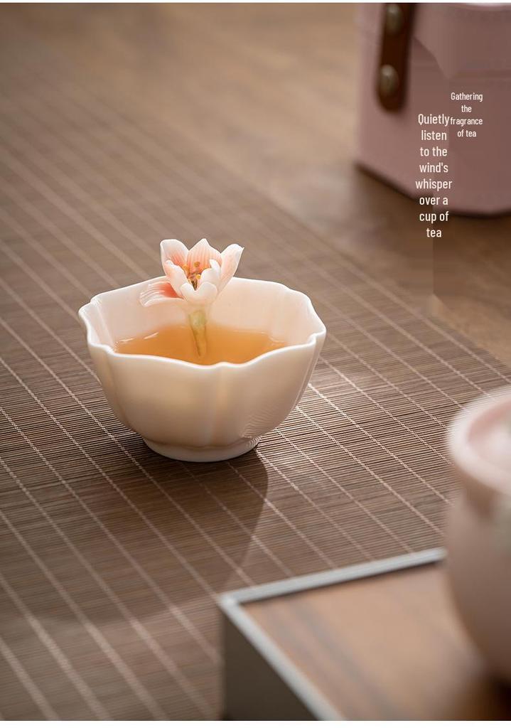 Pink Flower Petal Chinese Style Tea Cup for Personal Use