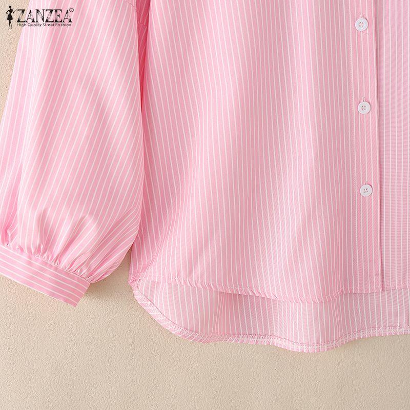 ZANZEA Women Casual Round Neck Long Sleeve Stripe Blouse