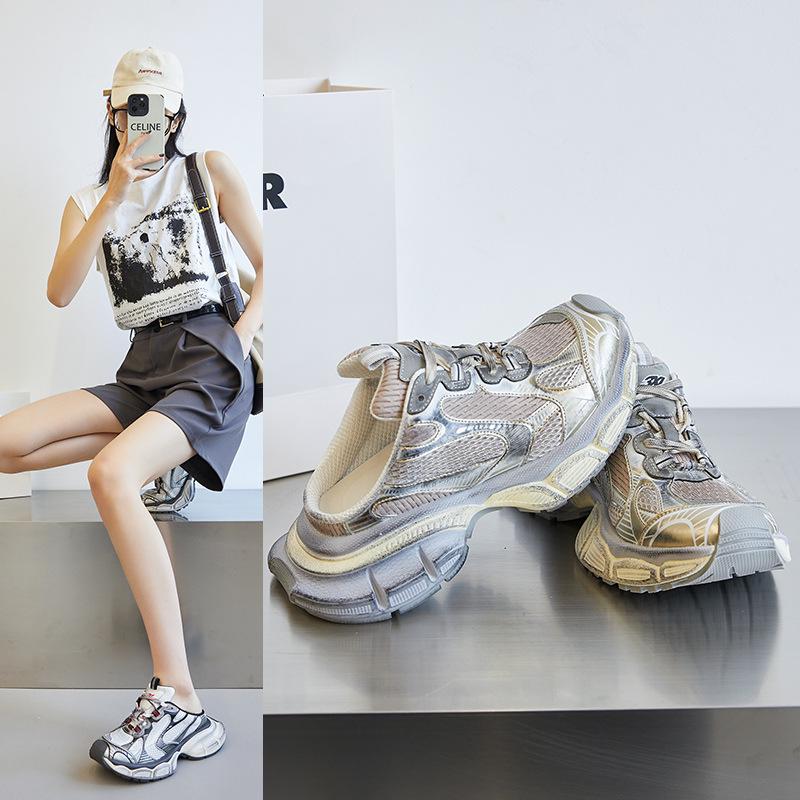 2025 Damen Retro Sommer Papa Schuhe: 9. Generation Halbslip 3XL Sportliche Baotou-Hausschuhe