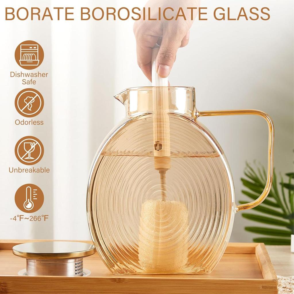 Snail Glass Pitcher 2.5L 84oz Large Iced Tea Pitcher with Handle Lids for Fridge Door Water Jug Sun Tea Bottles Cold Water Cups