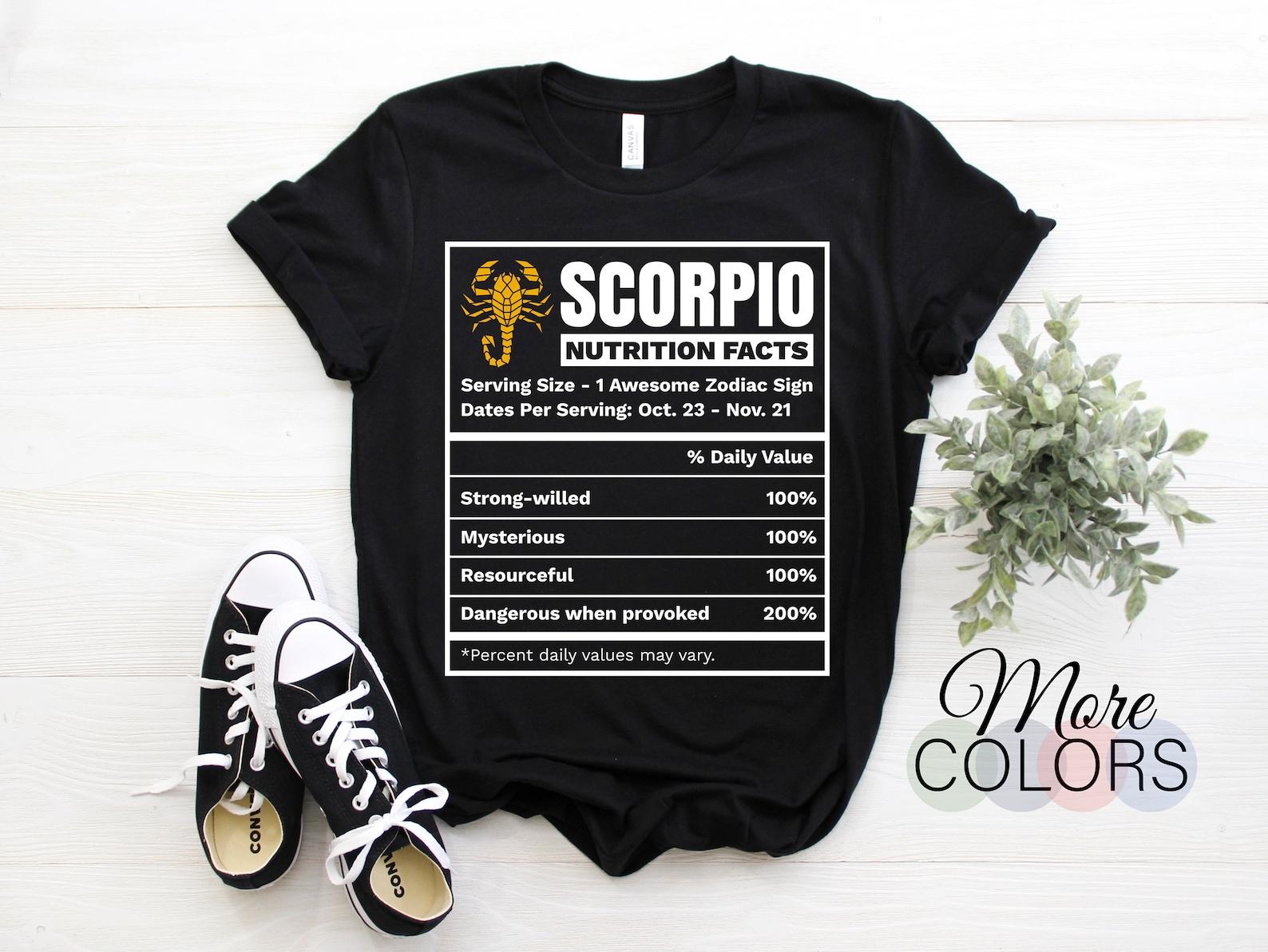 Scorpio Nutrition Facts Traits Rules Astrological Zodiac Sign T-Shirt, Born October November Month Gift Present Scorpius Horoscope Astrology 160