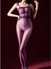 Lace Strapless Shiny Silk Stockings One-Piece Transparent Sexy Black Silk Open Cut Jumpsuit For Women Rompers Body Suits 3Mr0