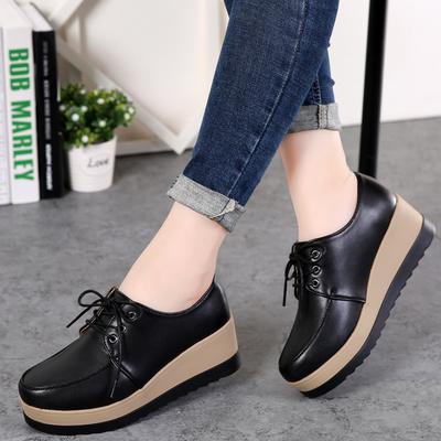 Frühling Herbst Damen Oxford Schuhe Flach auf Plateau Freizeitschuhe Frenum Lederschuhe Nähen Runde Zehenpartie Zapatos Mujer Neu