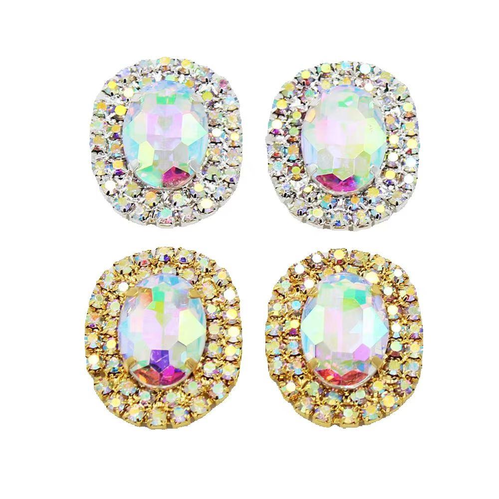 New 24*30mm Oval Flat BottomCrystal AB Sewing Rhinestones Buttons Gold Metal Applique DIY Wedding Decoration For 10Pcs/lot