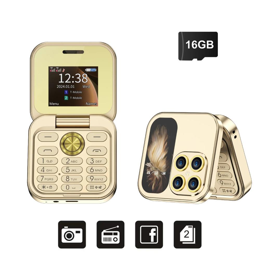 

Раскладной мобильный телефон 2 SIM-карты в режиме ожидания Magic Voice FM-радио фонарик черный список 1,77 маленький квадратный складной телефон with 16G TF Card