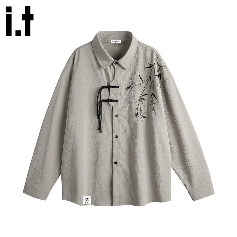 :CHOCOOLATEit Men s New Chinese Style Embroidered Loose Long-Sleeve Shirt Jacket M