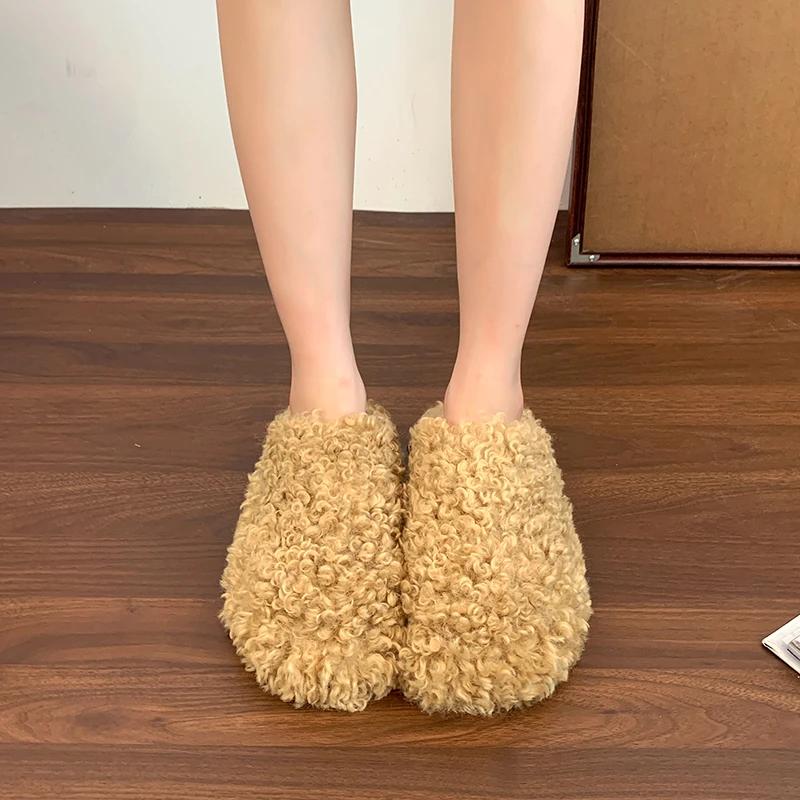 Fashion Flannel Mid Heel Flat with Modern Slippers Spring/autumn Pull On Female Shoes On Sale 2025 Brand Solid Shallow Women's Slippers