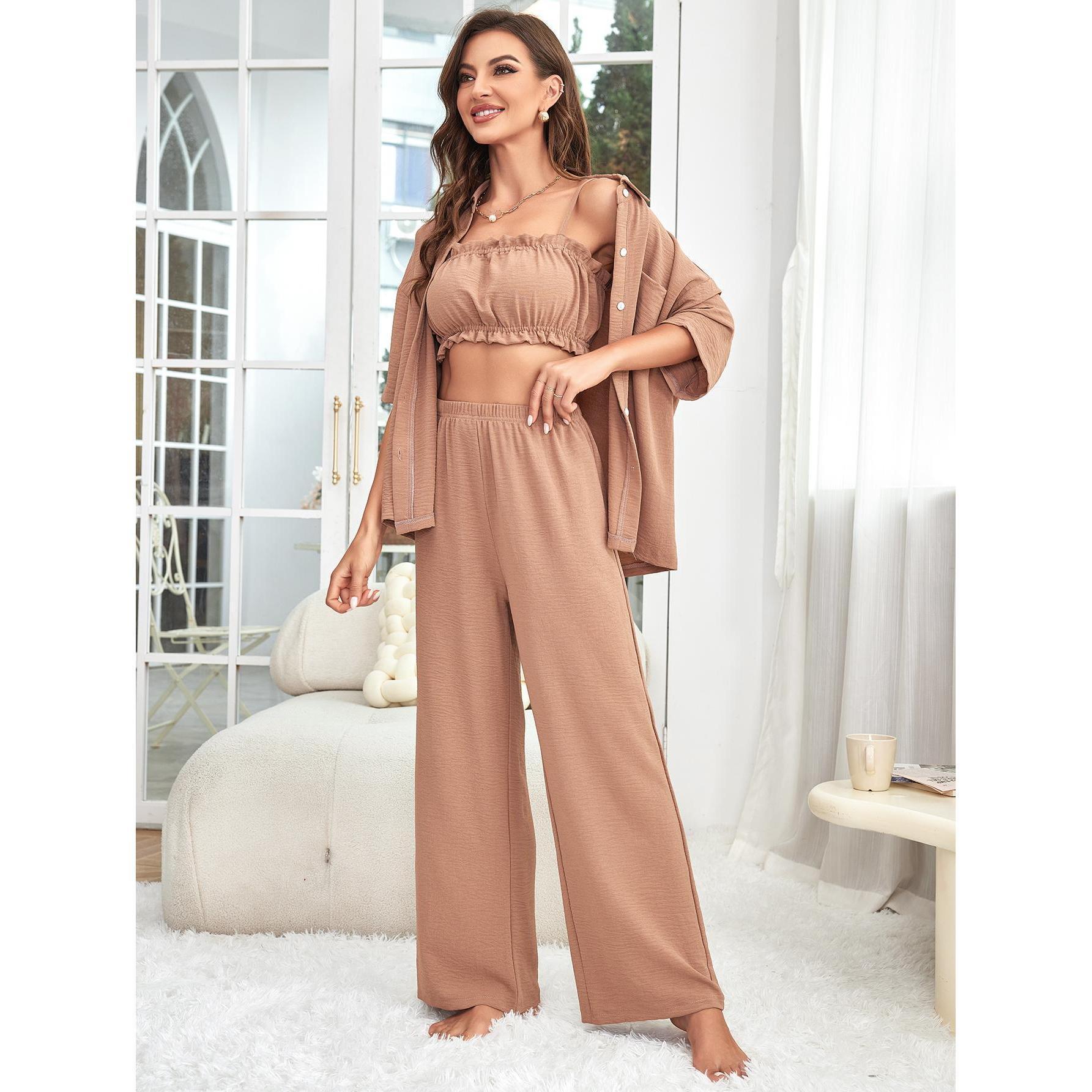 

Домашняя одежда Женский однотонный кардиган из трех частей Four Seasons Женская пижама XL хаки