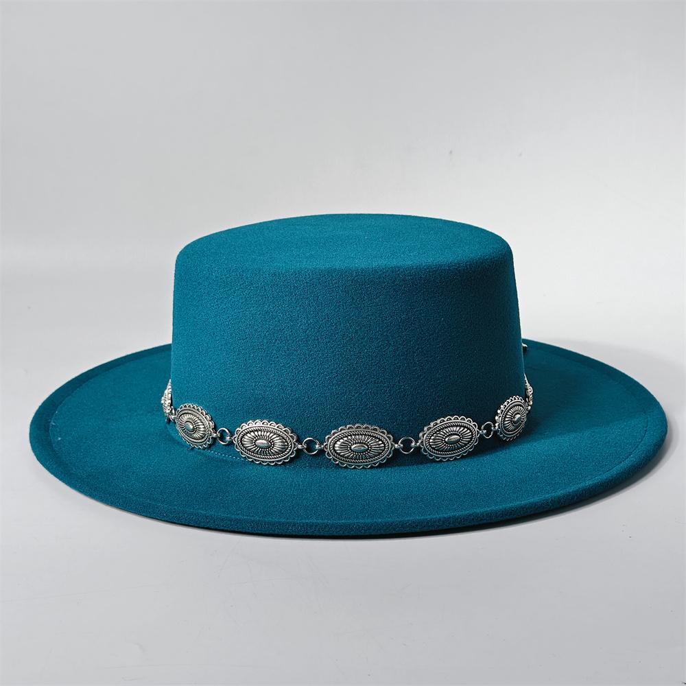 Unisex Klassische Filz Kirchenhüte Britischer Stil Breiter Rand Oberer Fedora Hut Hochzeits Verkleidung Breiter Rand Flacher Oberteil