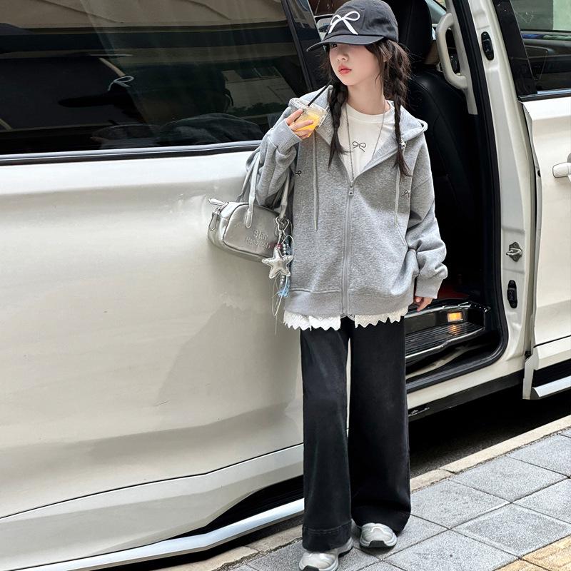 2025 Spring/Autumn Girls' Sweatshirt Jacket: Trendy Korean Style for Big Girls