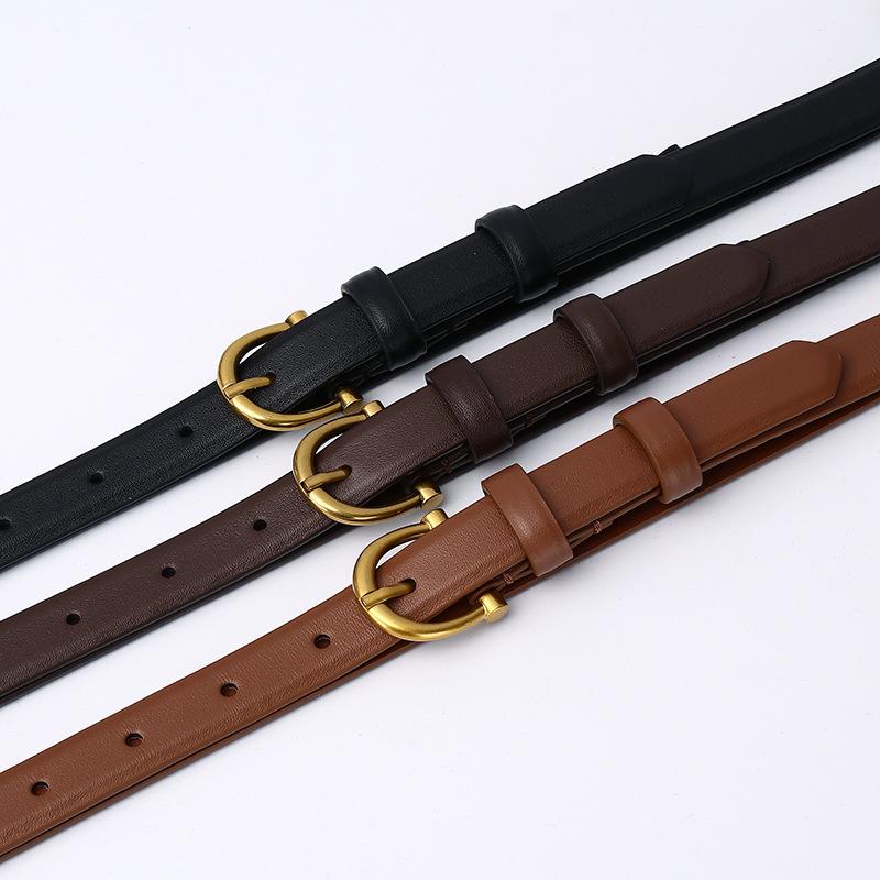 Ceinture Minimaliste Luxe Léger pour Femme Tendance Mode Cuir Polyvalente Élégante Haut de Gamme Première Couche Cuir de Vachette Ceinture Fine pour Femme