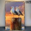 Vintage Seagull Metal Sign Nautical Wall Art Coastal Beach Decor Sunset Waves Driftwood Flat Perched Seagulls