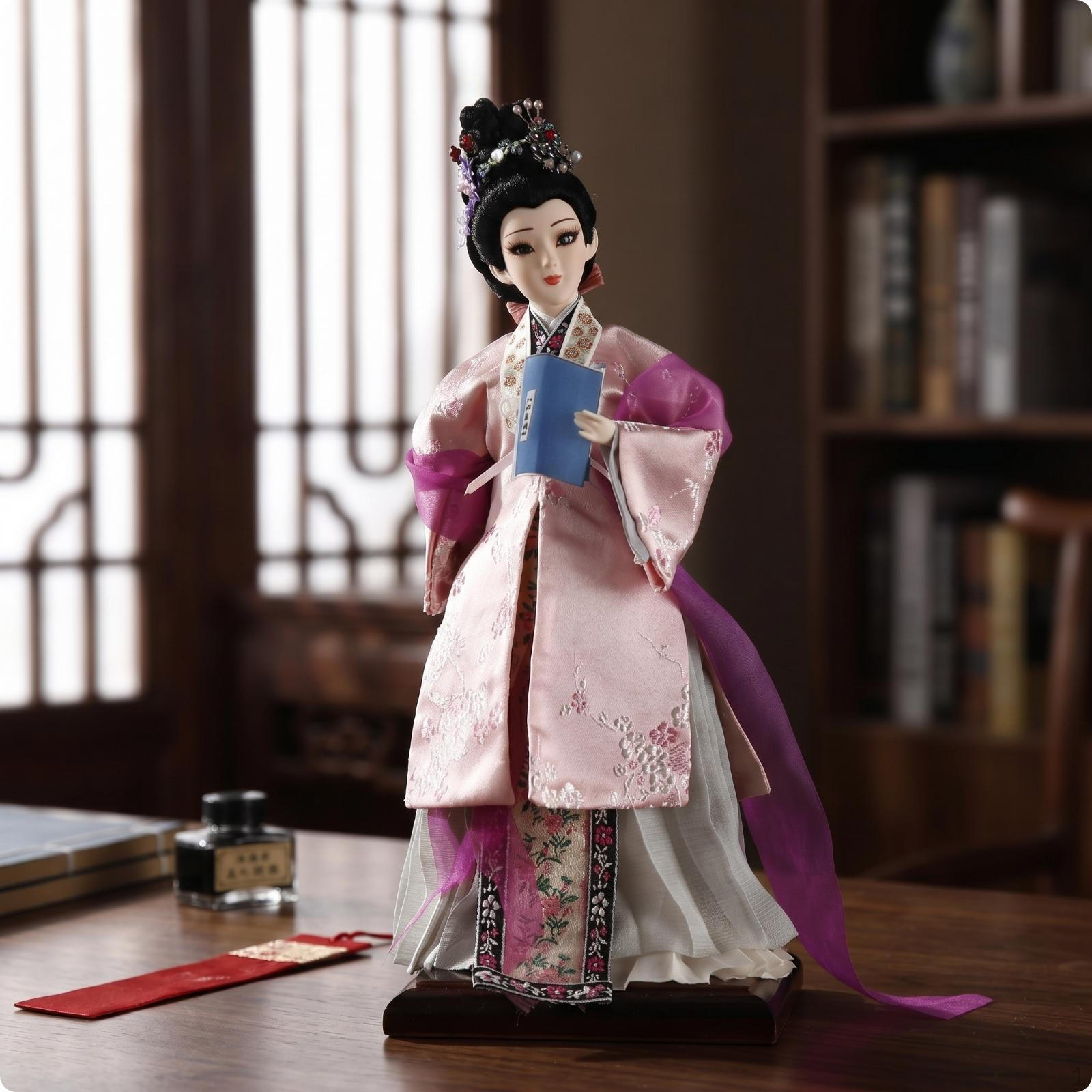Chinese Opera Figurine Ornate with Display Base Decorative Traditional Doll for