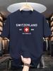 Sommer Herren 100% reine Baumwolle lässiges Sport locker geschnitten SWITZERLAND Muster gedruckt bequemes Rundhals kurzärmeliges T-Shirt