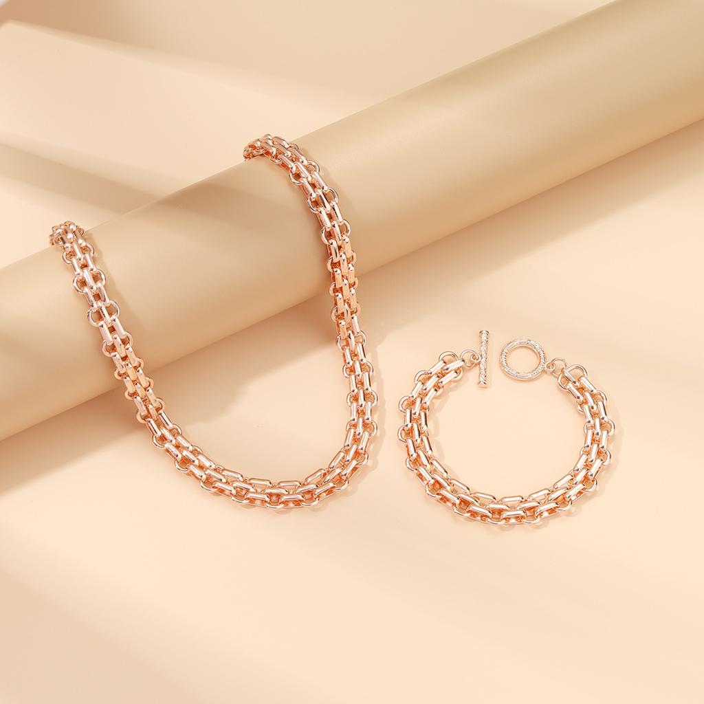 Hip Hop Necklace and Bracelet Set, Unique Minimal Stackable Clavicle Jewelry for Women