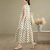 Women's Plus Size Polka Dot Sleeveless Cotton-Linen Dress - French Style