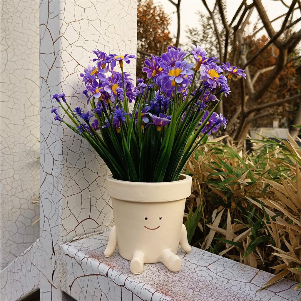 Cute Sitting Flower Pot, Adorable Face, Sturdy Resin  l, Suitable Gift, Decorative Garden Balcony Living   Window, 10x9x10cm, Resin