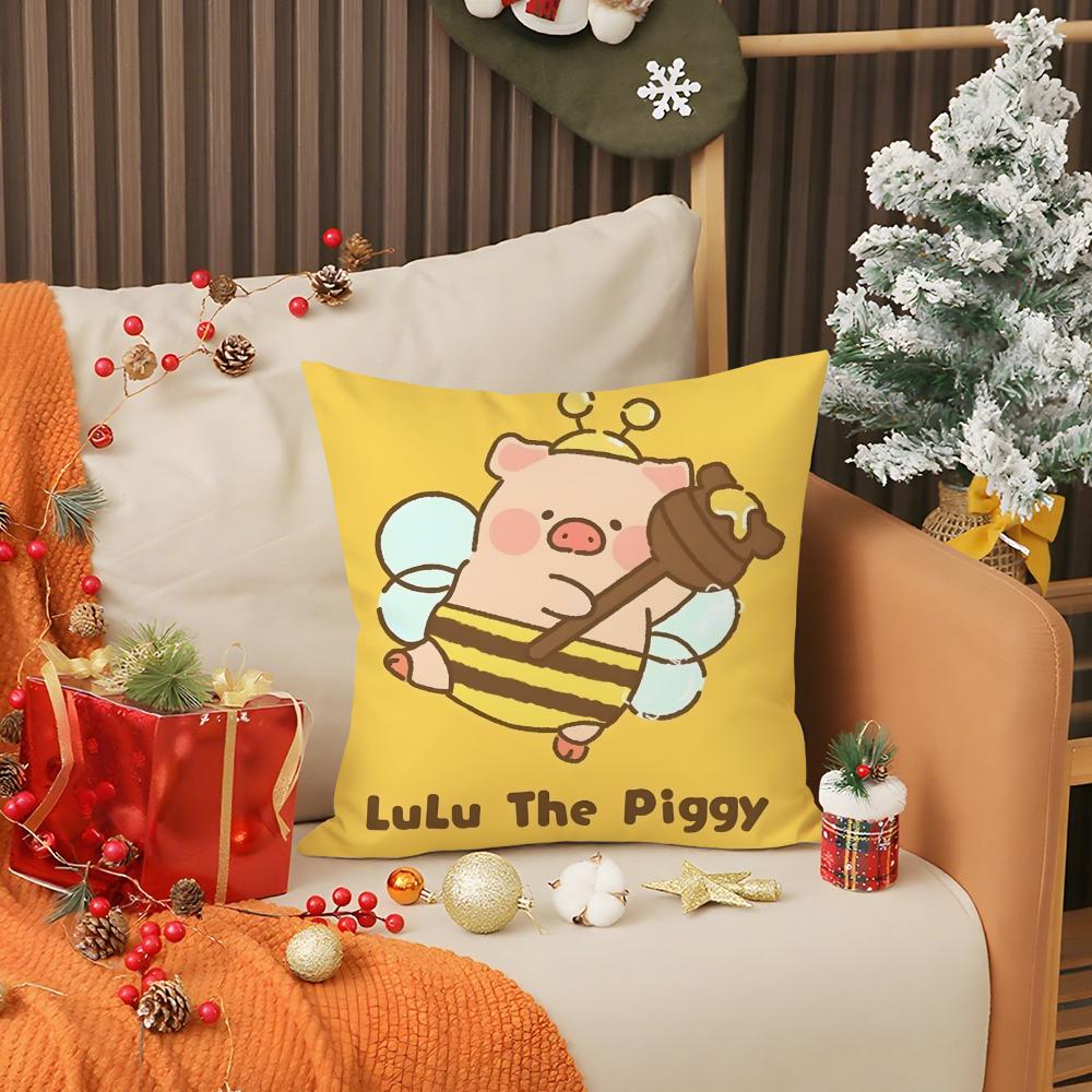 Cartoon Cute Pink L-Lulu Pig Pillow Case Printing Pillowcase Living Room Sofa Cushion Cover Bedroom Room Decor