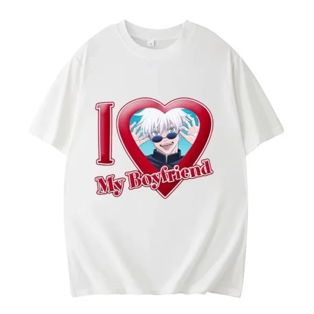 Sommar Herr Bomulls T-shirt Jag Älskar Min Pojkvän Satoru Gojo T-shirt Tecknad Grafisk T-shirt Extra Stor Streettopp