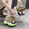 Patent Leather Ladies Casual Shoes Fashion String Bead Chain Girls Chunky Sneakers 8cm Heel Thick Sole Women's Platform Shoes