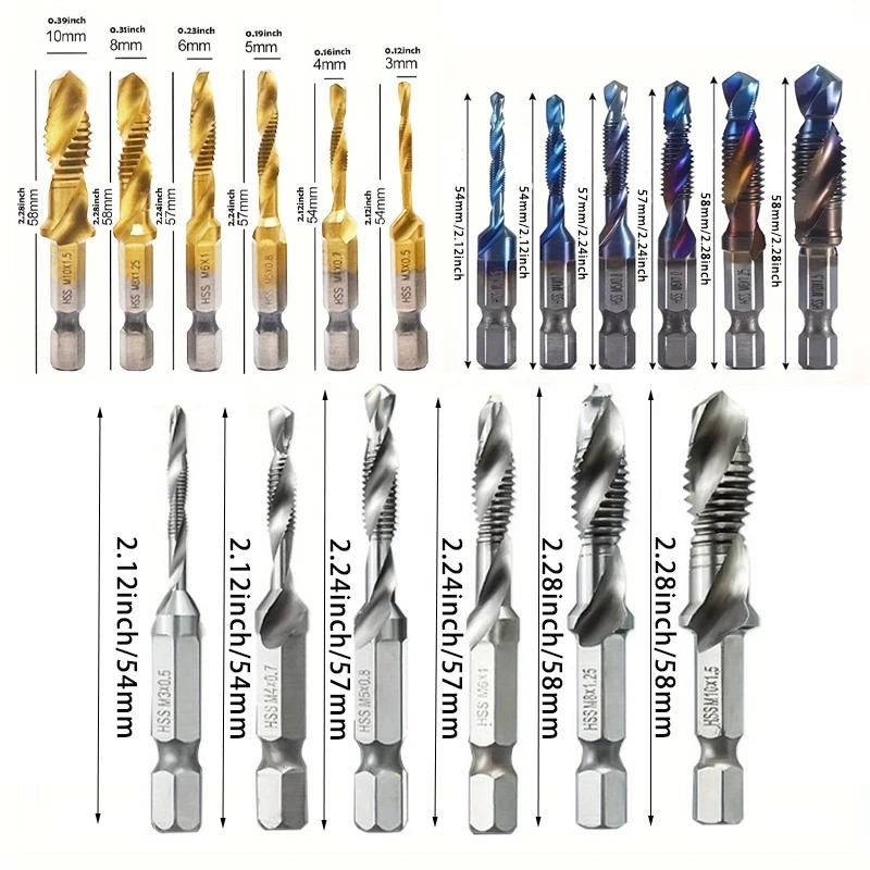 12pcs High-speed Steel Hexagonal Shank Tap Set - Multi Size M3-M10 Spiral Groove Tap Drill Bit for Precise Drilling and Tapping