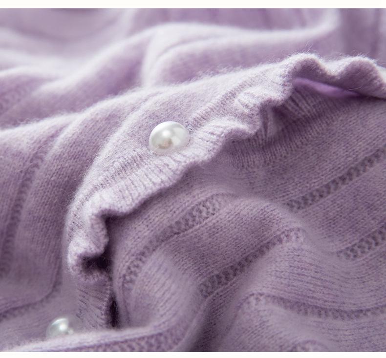 Women's Early Autumn Cashmere V-Neck Cardigan with Pearl Buttons - Slimming Knit Base Layer