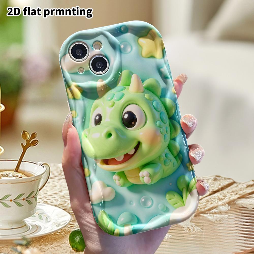 Phone Case: 2D flat design suitable for iPhone 18 17 16 15 14 13 Pro protective case, green little dinosaur, perfect Christmas and Halloween holiday g