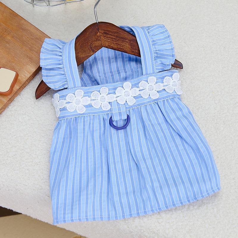 Korean version of pet small dog Teddy Pomeranian dog clothes princess traction spring and summer thin vertical strip doll skirt