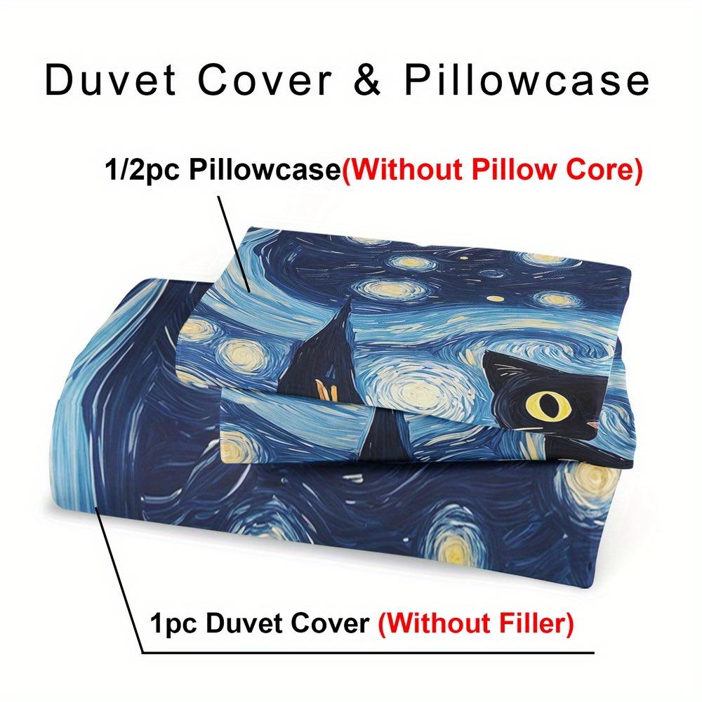 Black Cat Print Soft with Soft Fabric Duvet Cover Set King Quen Style Beding Set Polyester Machine Washable Quilt Decoration Bedrom Guest Rom