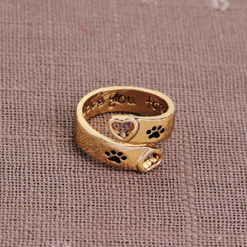 I will love you forever heart-shaped dog paw hollow ring, European and American jewelry