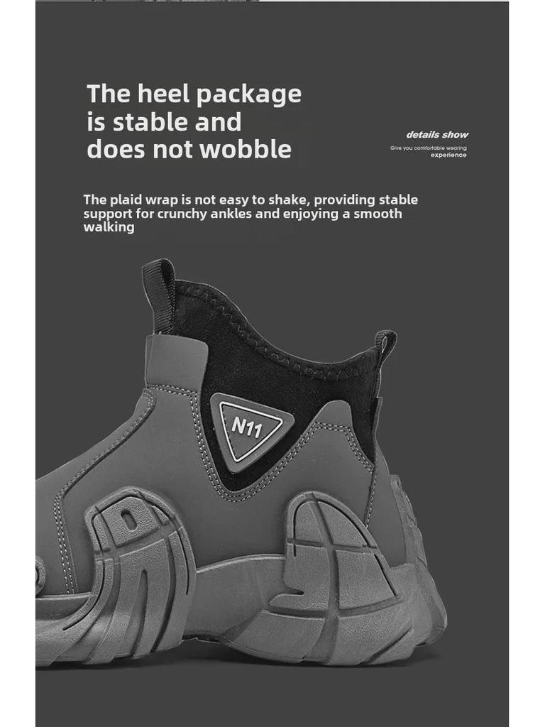 Men's 2024 Autumn High-Top Waterproof Non-Slip Work Boots with Velvet Lining