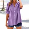 Vacation Style Fashion Simple and Loose Single Breasted Short Sleeved Top Cotton and Linen Women's Blouses & Shirts