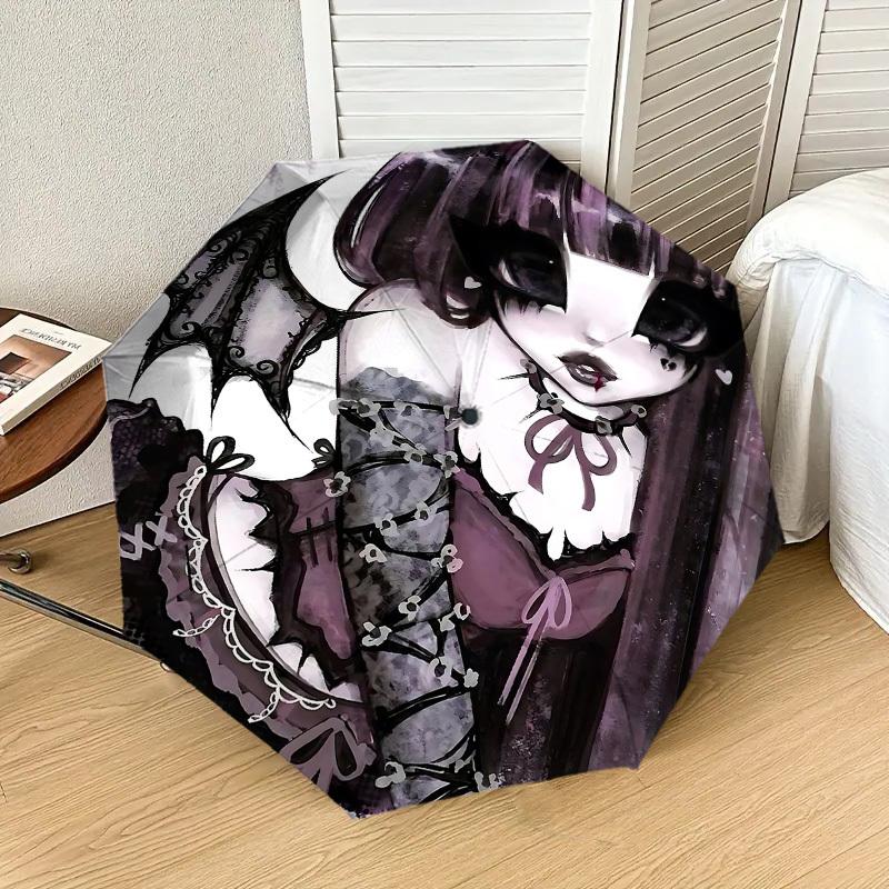 Dark Elegance: Gothic Devil Girl Print Umbrella - Auto Open/Closed, Outdoor Gear, Travel Accessory, Lightweight & Durable, Perfect Gift 148