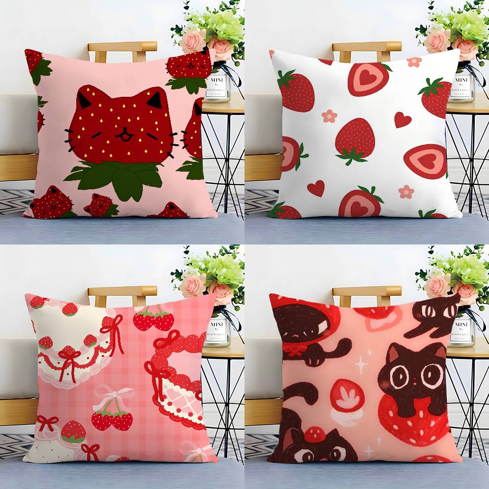 Niedlicher Erdbeerdruck Kissenbezug Sofa Wohnzimmer Schlafzimmer Doppelseitiger Druck Quadratisches Kissen Nickerchen Kissenbezug