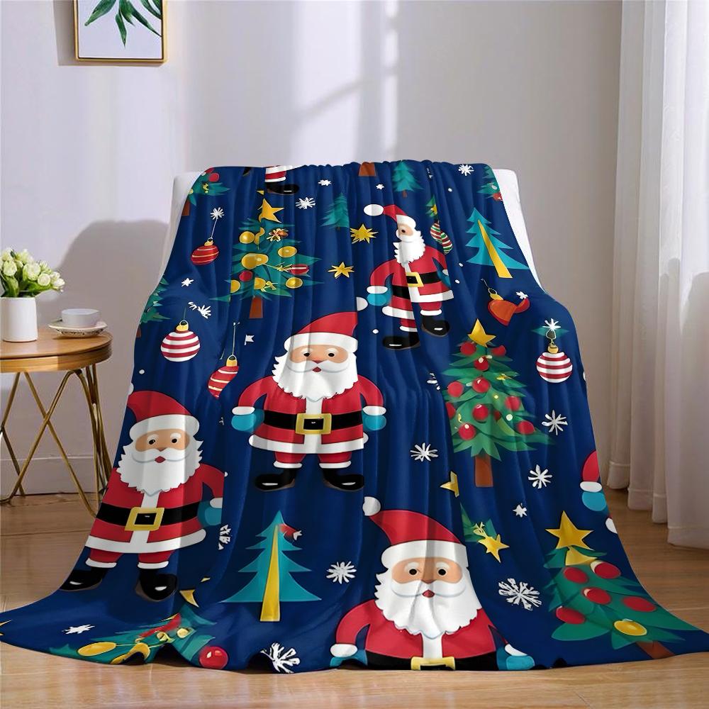 Christmas Santa Pattern Flannel Blanket Warm Soft Halloween Christmas Couch Warm Cozy Decorative Decor Gift for All Season