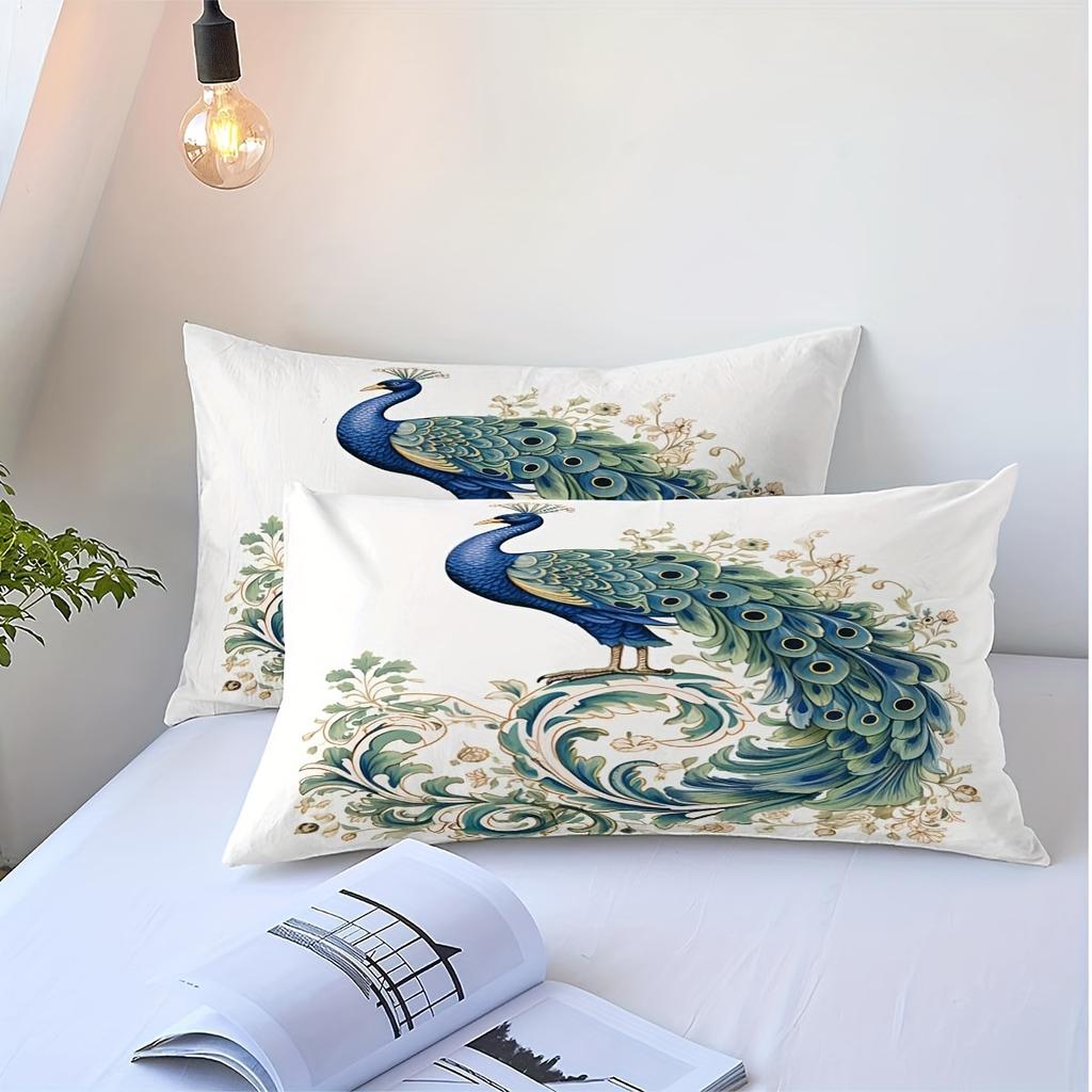 [Gorgeous Bedding] Gorgeous Peacock 3D Printed Green Bedding Sets Full Size Quilt Cover Set 1 Comforter Cover 2 Pillow Cases