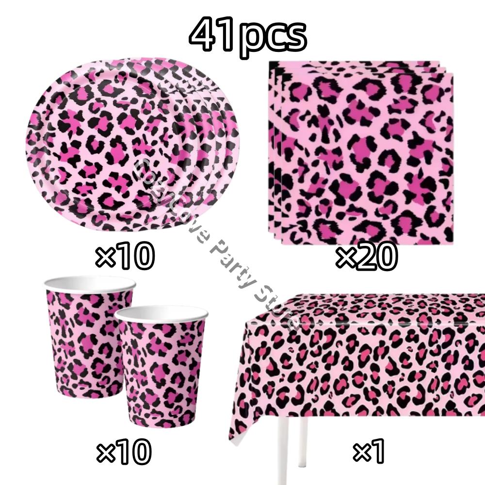 Rosa Leopard Geburtstagsparty Dekoration Tier Leopard Thema Geschirr Becher Teller Banner Ballons Geburtstagsparty Zubehör Geschenke