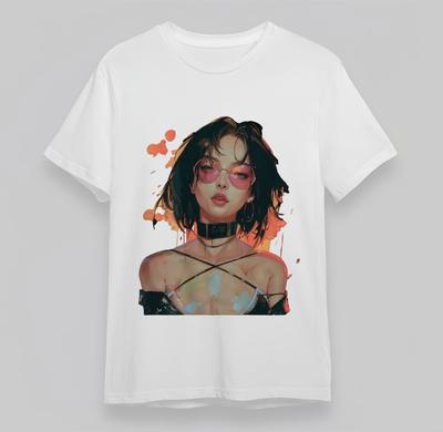 Damen Oversize T-Shirt mit Avantgarde Spitzen-Splash-Art-Grafik Baumwoll-Top