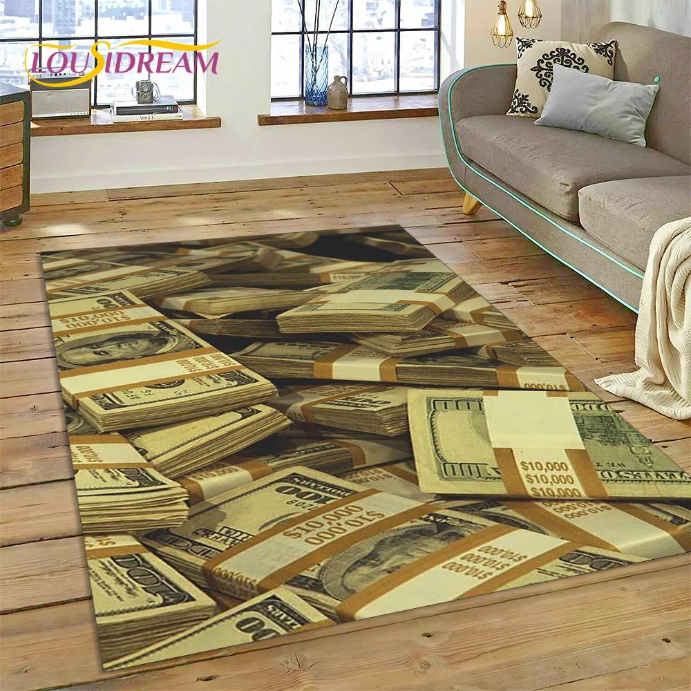 Rich Dollar Euro Pound Money 3D Cartoon Carpet Rug for Home Living Room Bedroom Sofa Doormat Decor,kids Play Non-slip Floor Mat