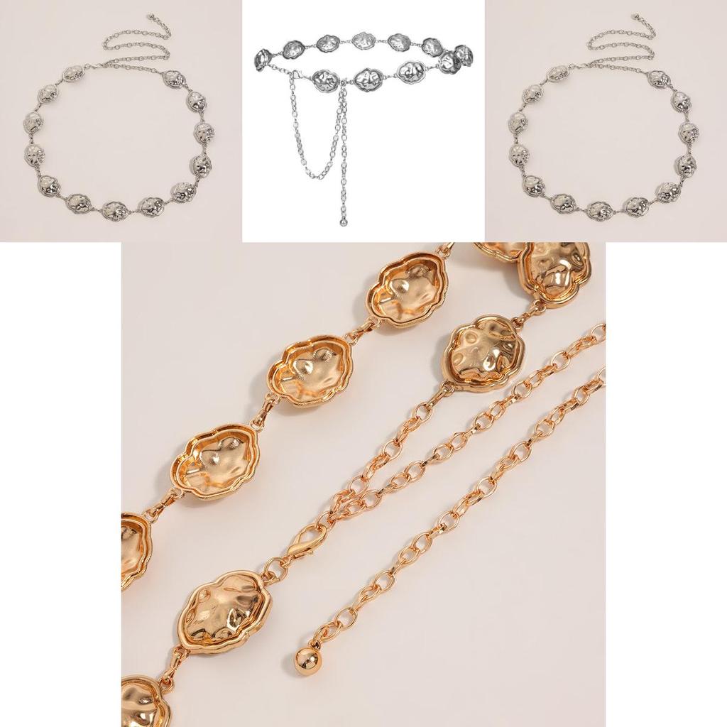 Metal Cloud Waist Chain For Women With Retro Engraving And Geometric Elements Spring