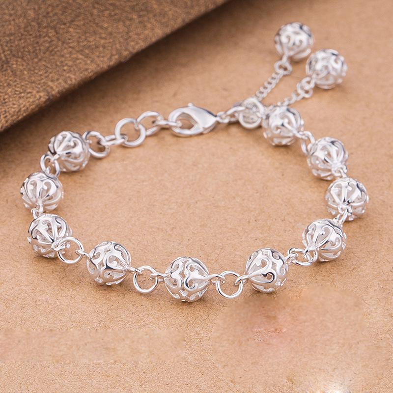 Korean Style Copper Plated Silver Hollow Ball Bracelet for Women