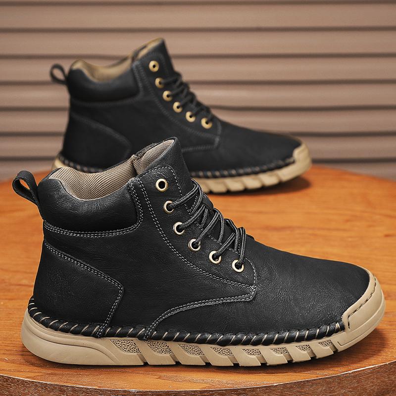 Fashion Casual Leather Men High Top Boots Man Comfy Warm Shoes Fur Winter Snow Casual Shoes Outdoor Platform Ankle Boots Luxury Sneakers