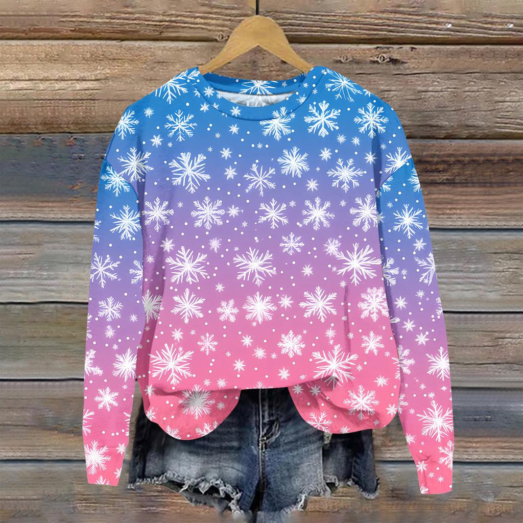 Women's Christmas Printed Casual Fashion Long Sleeve Round Neck Pullover Top