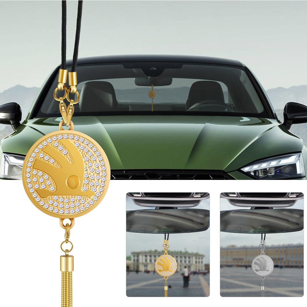 Car Accessories Zinc Alloy Diamond Badge Rearview Mirror Pendant For Skoda Octavia Superb Rapid Fabia Citigo Enyaq Deriv Visions